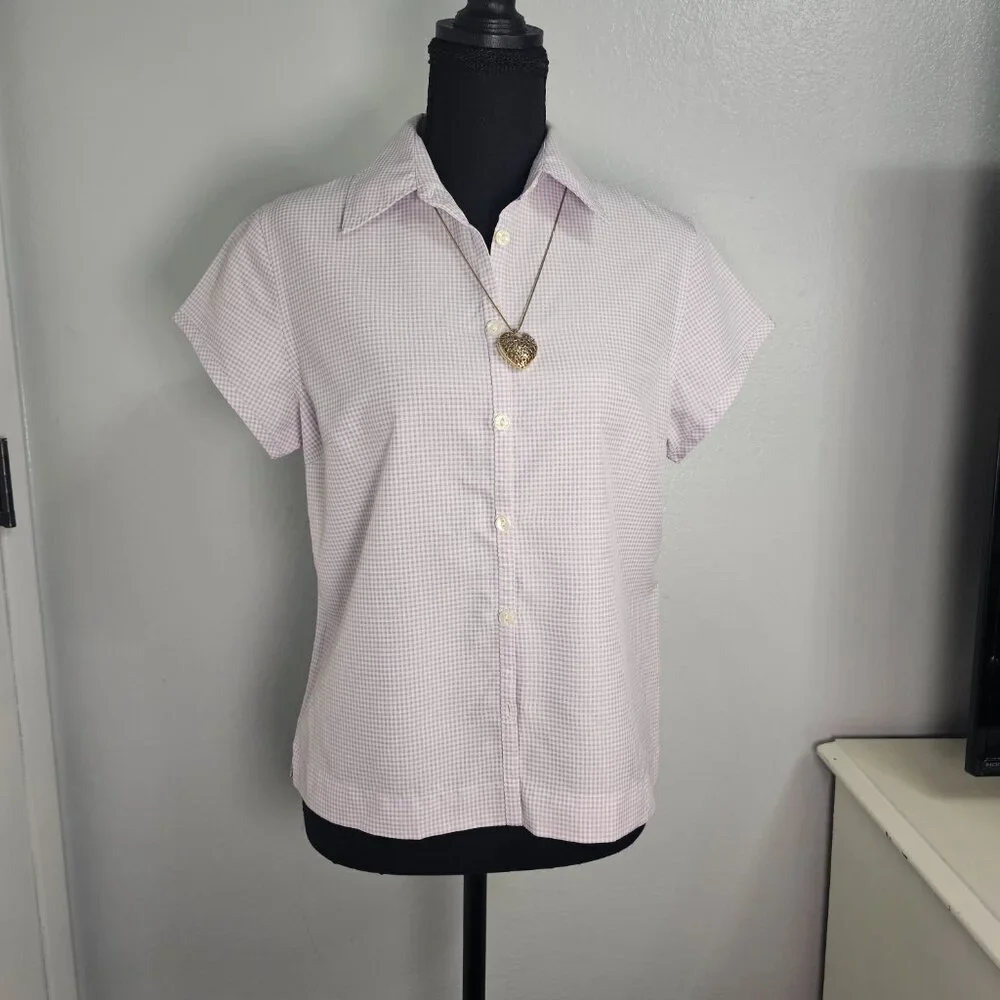 Calypso Lavender White Gingham Checkered Button Down Shirt Seersucker Top Size M - Picture 2 of 7